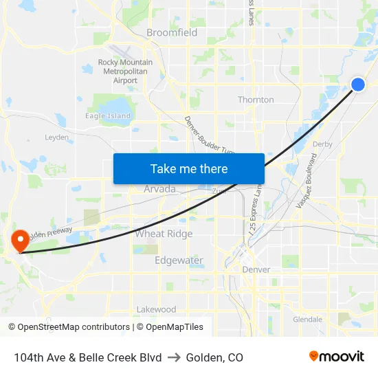 104th Ave & Belle Creek Blvd to Golden, CO map