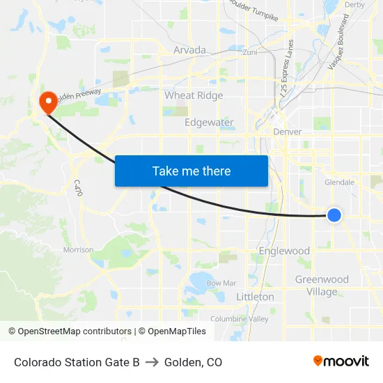 Colorado Station Gate B to Golden, CO map
