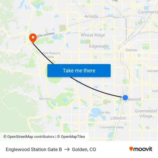 Englewood Station Gate B to Golden, CO map