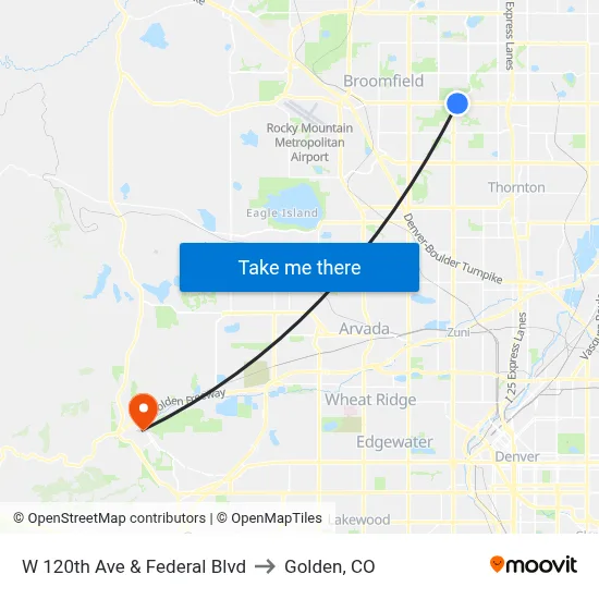 W 120th Ave & Federal Blvd to Golden, CO map