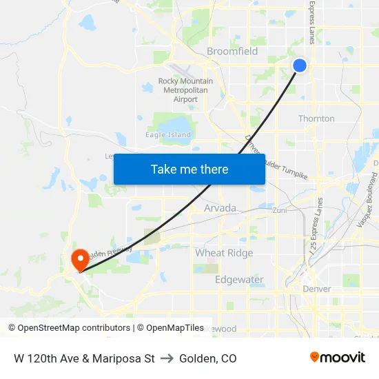 W 120th Ave & Mariposa St to Golden, CO map