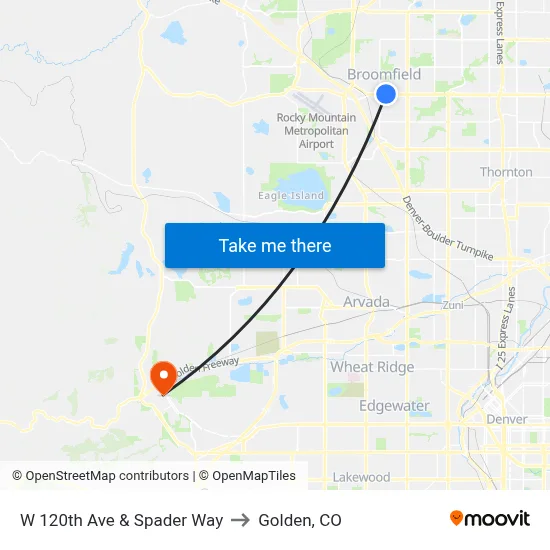 W 120th Ave & Spader Way to Golden, CO map