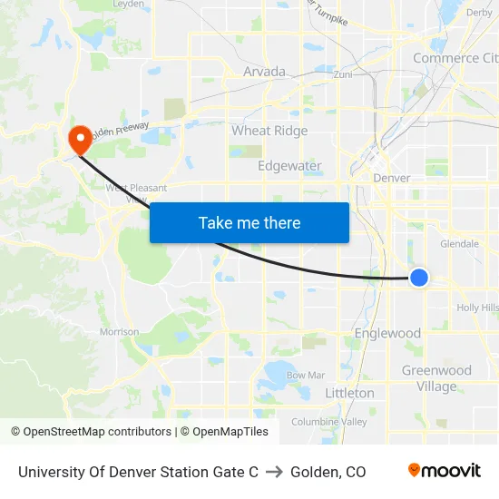 University Of Denver Station Gate C to Golden, CO map