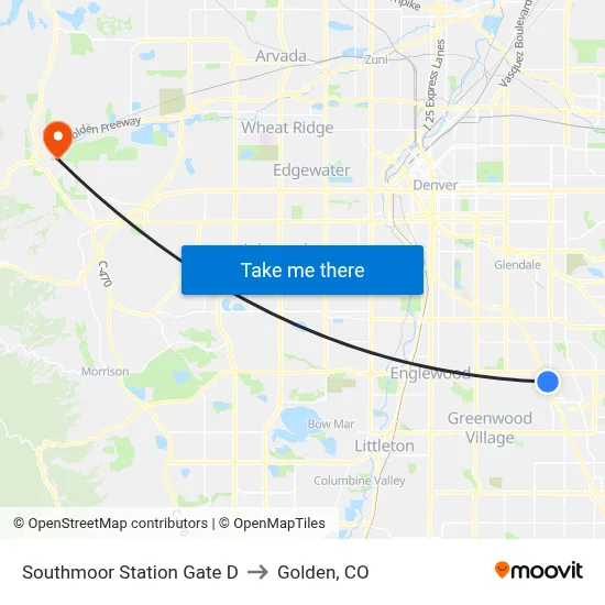 Southmoor Station Gate D to Golden, CO map