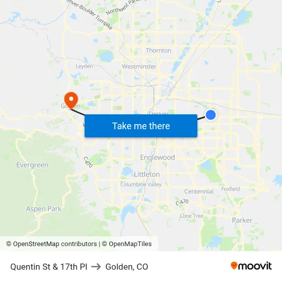 Quentin St & 17th Pl to Golden, CO map