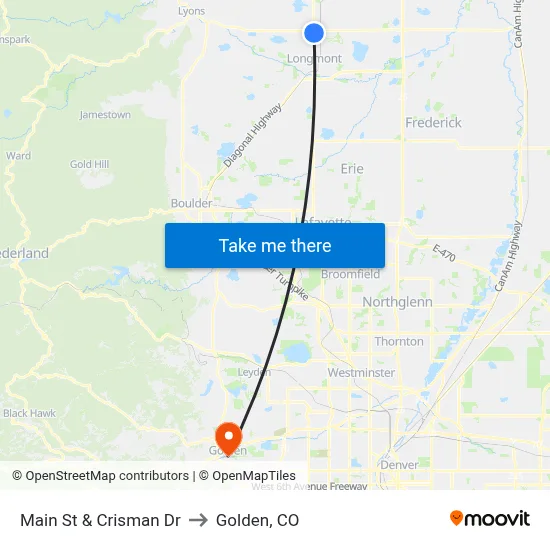 Main St & Crisman Dr to Golden, CO map