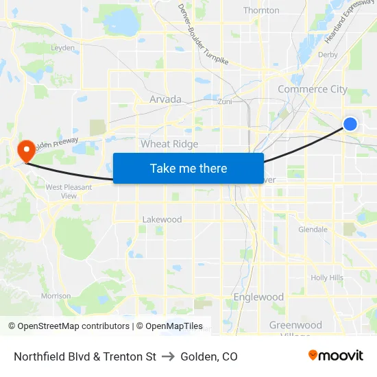 Northfield Blvd & Trenton St to Golden, CO map