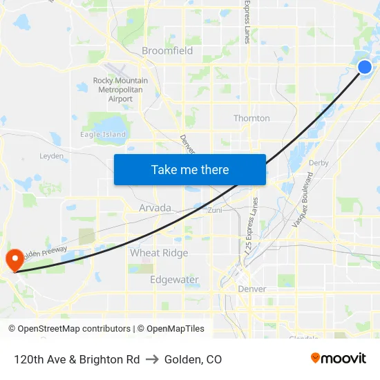 120th Ave & Brighton Rd to Golden, CO map