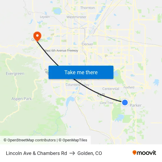 Lincoln Ave & Chambers Rd to Golden, CO map