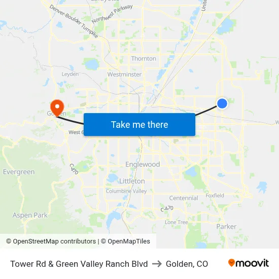Tower Rd & Green Valley Ranch Blvd to Golden, CO map