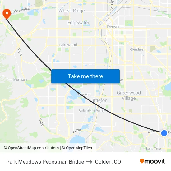Park Meadows Pedestrian Bridge to Golden, CO map