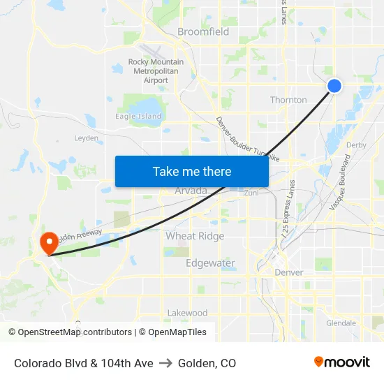 Colorado Blvd & 104th Ave to Golden, CO map