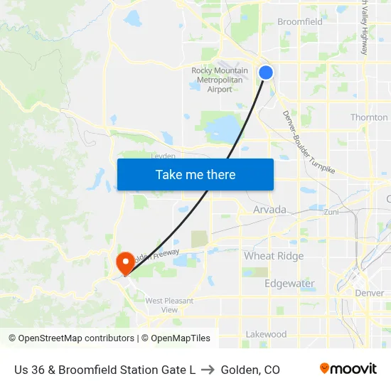 Us 36 & Broomfield Station Gate L to Golden, CO map