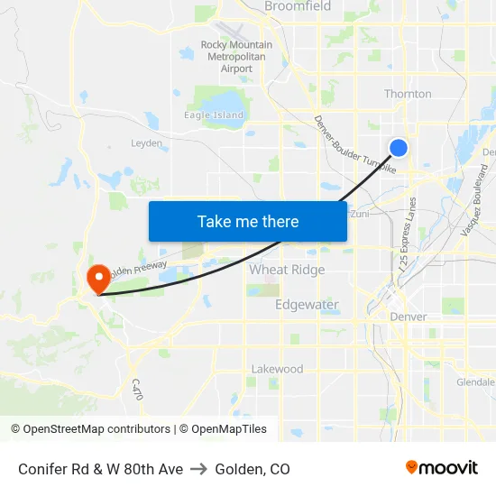 Conifer Rd & W 80th Ave to Golden, CO map