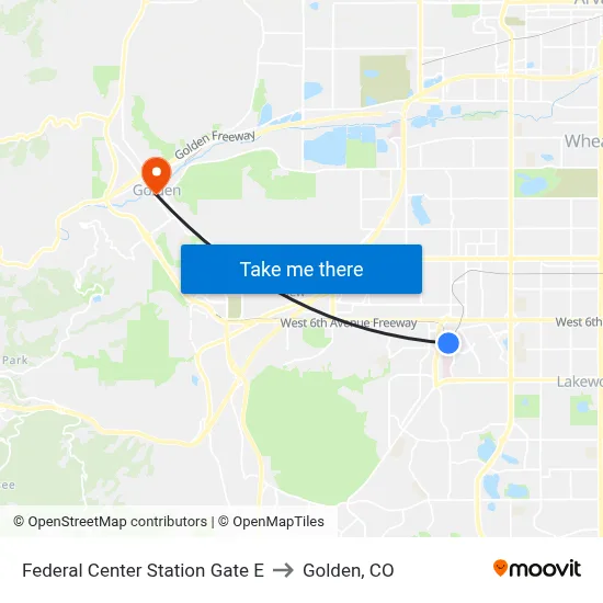 Federal Center Station Gate E to Golden, CO map