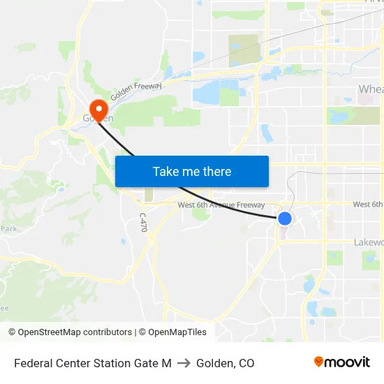 Federal Center Station Gate M to Golden, CO map