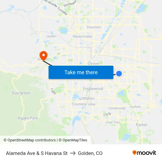Alameda Ave & S Havana St to Golden, CO map