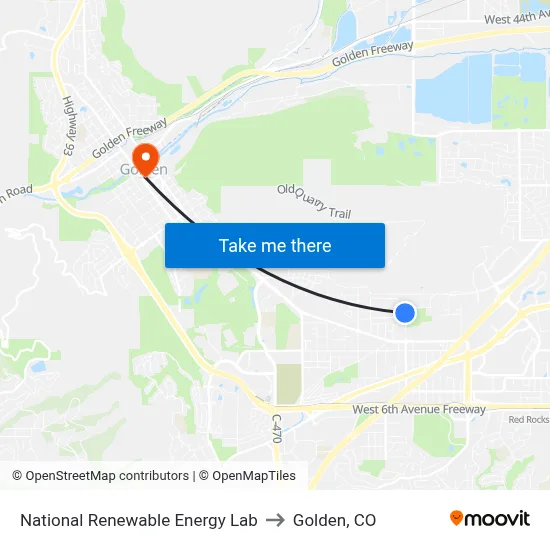 National Renewable Energy Lab to Golden, CO map