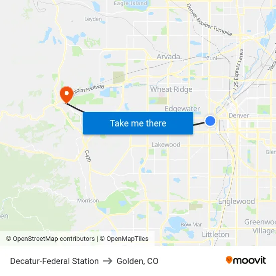 Decatur-Federal Station to Golden, CO map