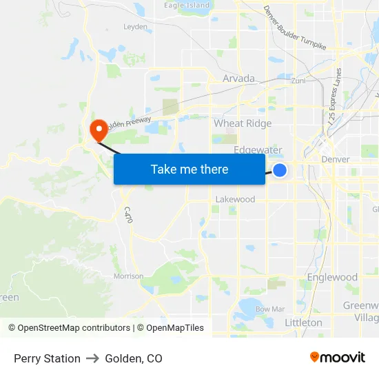 Perry Station to Golden, CO map