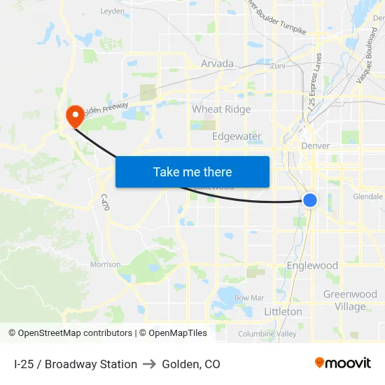 I-25 / Broadway Station to Golden, CO map