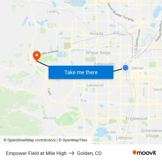 Empower Field at Mile High to Golden, CO map