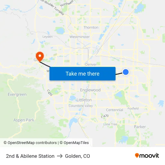 2nd & Abilene Station to Golden, CO map