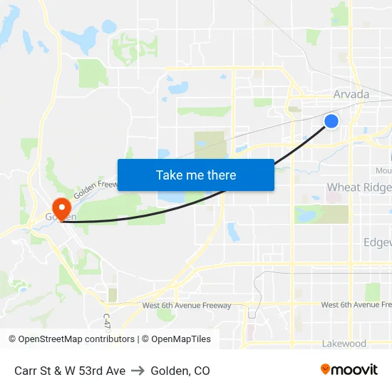 Carr St & W 53rd Ave to Golden, CO map