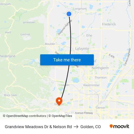 Grandview Meadows Dr & Nelson Rd to Golden, CO map