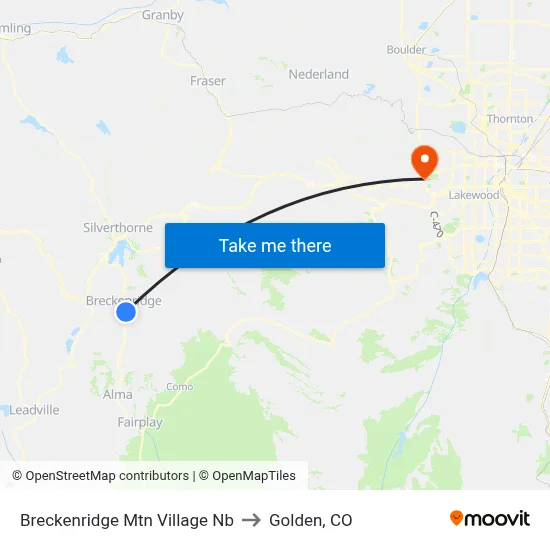 Breckenridge Mtn Village Nb to Golden, CO map