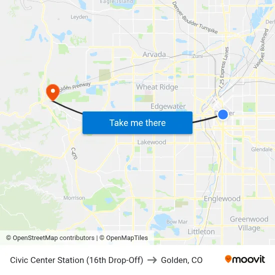 Civic Center Station (16th Drop-Off) to Golden, CO map