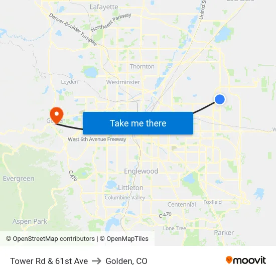 Tower Rd & 61st Ave to Golden, CO map