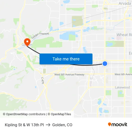 Kipling St & W 13th Pl to Golden, CO map