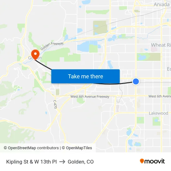 Kipling St & W 13th Pl to Golden, CO map