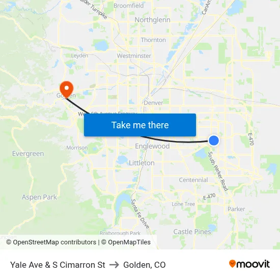 Yale Ave & S Cimarron St to Golden, CO map