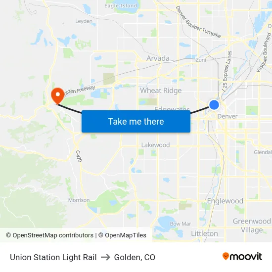 Union Station Light Rail to Golden, CO map