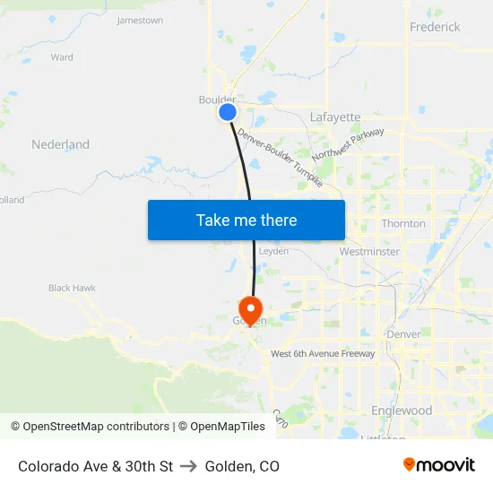 Colorado Ave & 30th St to Golden, CO map