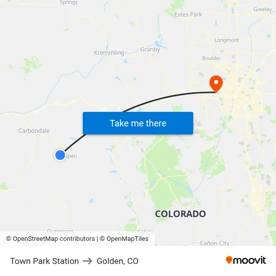 Town Park Station to Golden, CO map