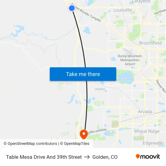 Table Mesa Drive And 39th Street to Golden, CO map