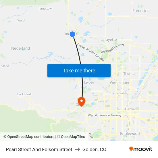Pearl Street And Folsom Street to Golden, CO map