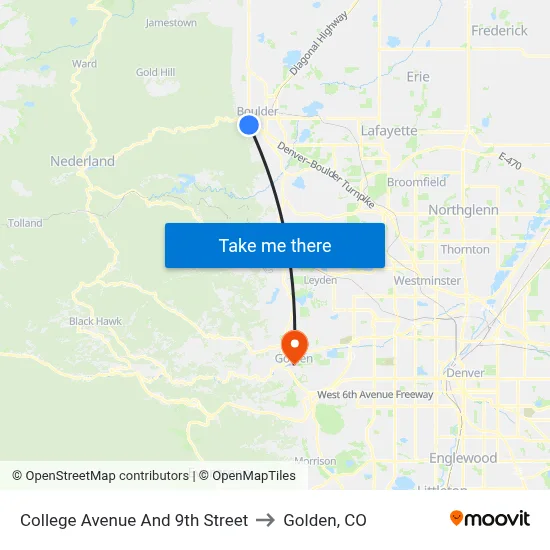 College Avenue And 9th Street to Golden, CO map