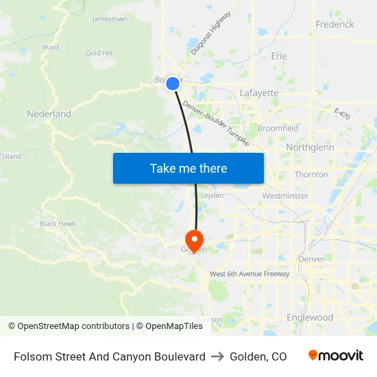 Folsom Street And Canyon Boulevard to Golden, CO map