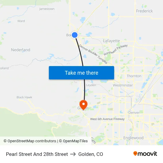 Pearl Street And 28th Street to Golden, CO map