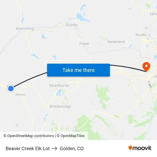 Beaver Creek Elk Lot to Golden, CO map