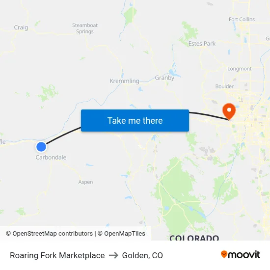 Roaring Fork Marketplace to Golden, CO map