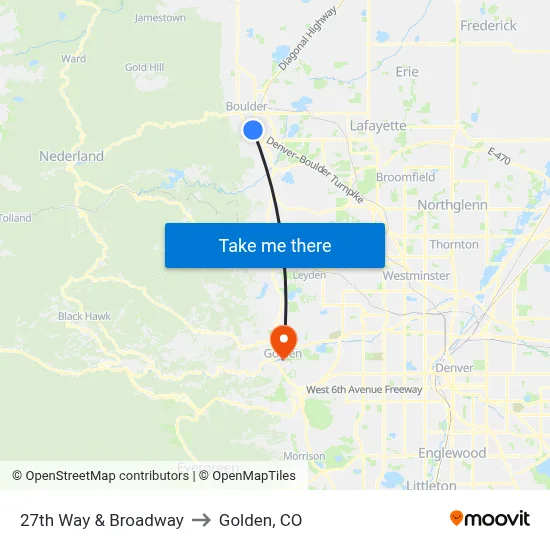 27th Way & Broadway to Golden, CO map