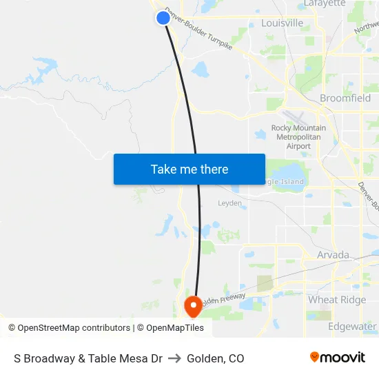 S Broadway & Table Mesa Dr to Golden, CO map