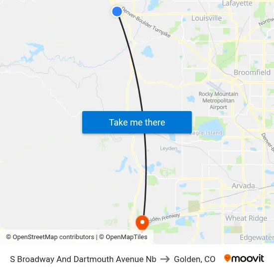 S Broadway And Dartmouth Avenue Nb to Golden, CO map