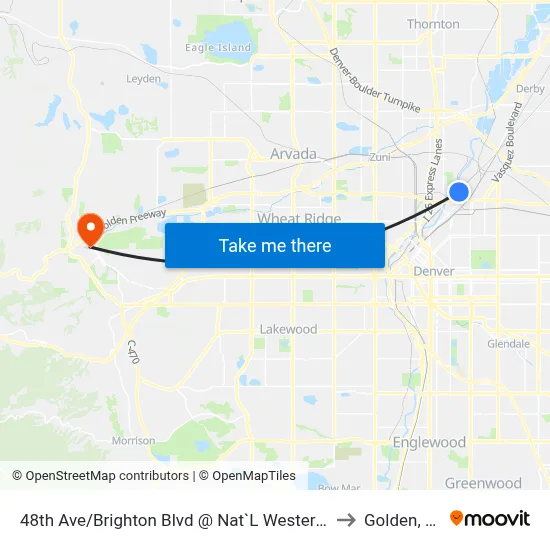 48th Ave/Brighton Blvd @ Nat`L Western Ctr to Golden, CO map