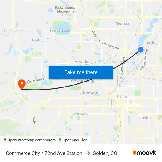 Commerce City / 72nd Ave Station to Golden, CO map